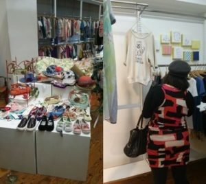 左)キッズラインもキュート!プレゼントしたら喜ばれそう。<br />右)真剣にアイテムをチェックする編集長
